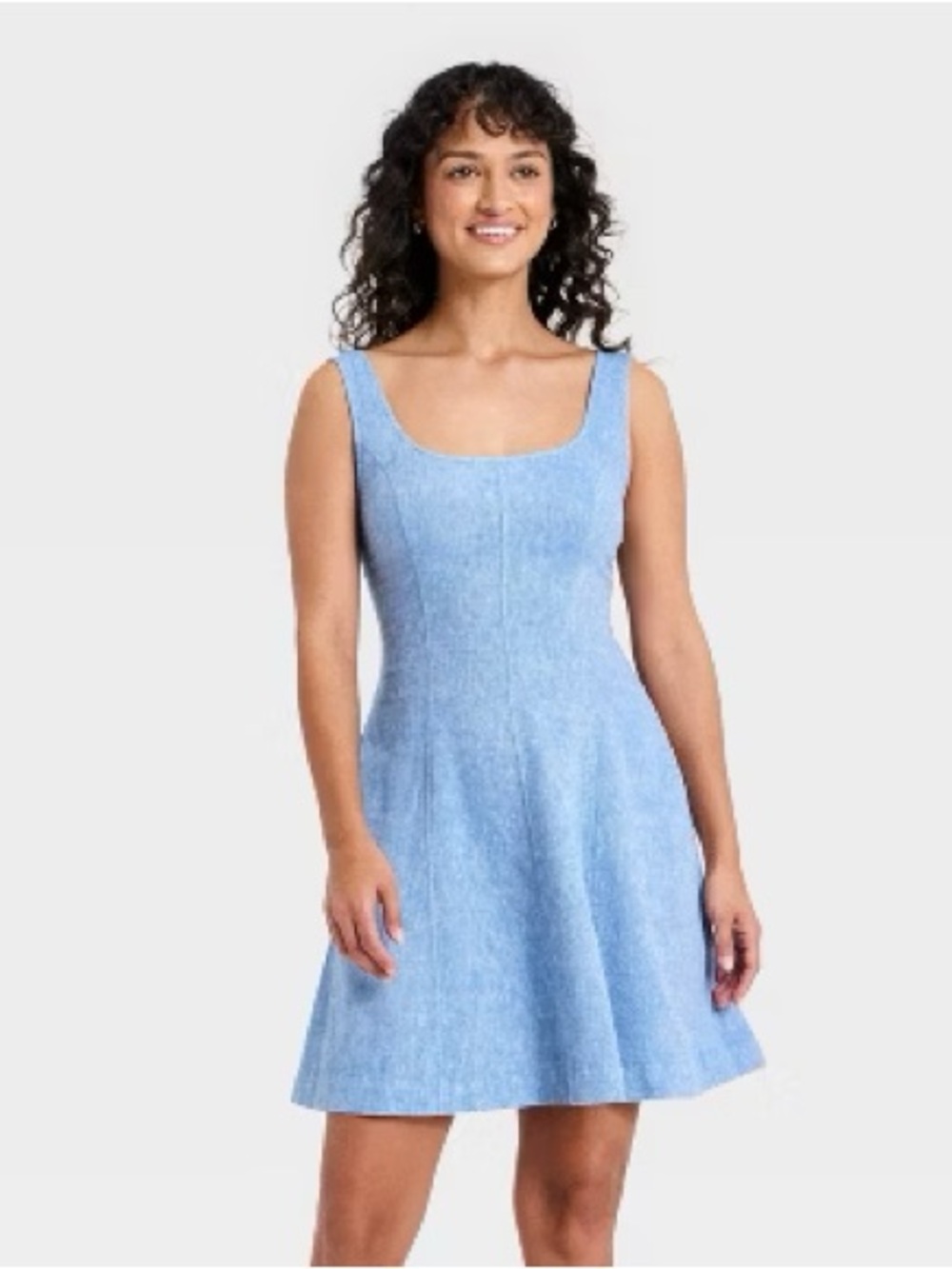 Universal Thread Light Blue Square-Neck A-Line Mini Dress